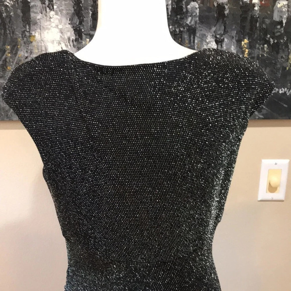 NWT Lauren Ralph Lauren Silver Sparkle Black Cinched Waist V-neck Midi Dress-8 - Picture 6 of 10